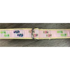 Vintage Douglas Paquette Belt Medium Pink Yellow‎ Flip-Flop Canvas Excellent